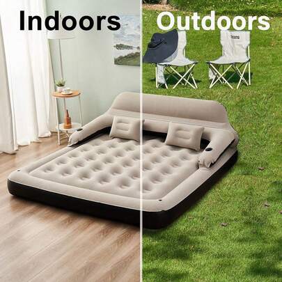 1pc Inflatable Air Mattress With Pillow And Backrest, Suitable For Indoor, Outdoor Camping And Beach Sleep