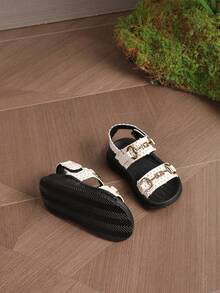 Baby Fashionable Metal Chain Sandals, Flat Sandals - Beige - View 3