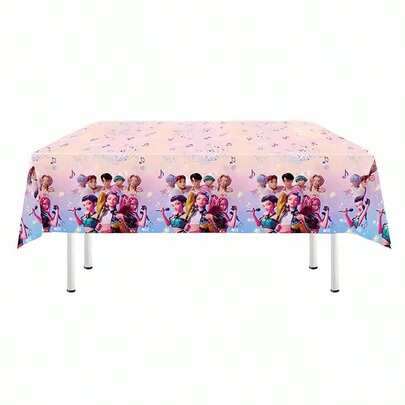 1pc Cartoon Theme Tablecloth, Rectangular Party Banquet Plastic Tablecloth With Bow Tie, Witch Coven