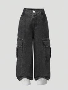 Quần jeans ống đứng dáng rộng thoải mái cho bé trai, quần denim đen cơ bản, phù hợp mọi mùa. - Màu xám đen - Xem 1