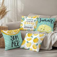 4pcs Minimalist Summer Cartoon Lemon Print Pillow Case Set, Single-Sided Peach Velvet Polyester Material, 45*45/50*50/40*40CM Cushion Cover For Modern Fabric Sofa Indoor Decor, Party Decoration, Gift - Multicolor - View 8