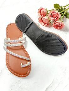 1 đôi dép xăng đan đế bằng chống trượt cho bé gái, thiết kế quai mảnh đính đá, thích hợp cho các hoạt động mùa hè, đám cưới, tiệc biển và mặc thường ngày. - màu nâu - Xem 6