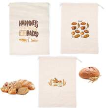 3Pcs Bread Bag Linen Bread Bags For Homemade Bread Container, 15.7 *11.8 Inches Unbleached & Reusable Bread Storage, Natural Large Storage For Artisan Bread - View 7