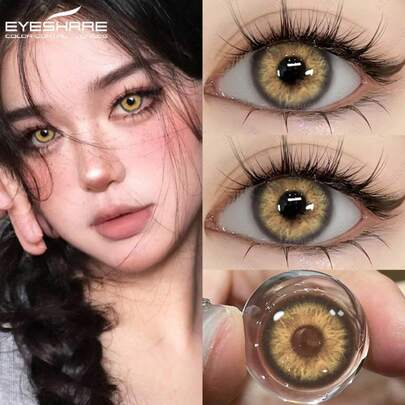 Eyeshare 1 Pair Of Natural Brown Annual Disposable Contact Eyewear Large-Diameter Suitable For Dating Or Daily Wear