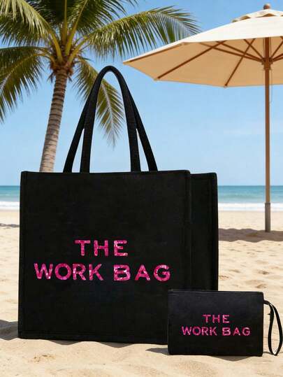 时尚大容量女士手提包，印有“The Work Bag”字样，多功能单肩包，可折叠耐用购物袋，便携手提包，女士化妆包，旅行洗漱包，春夏旅行必备，适用于办公、通勤、度假、购物等场合，是生日礼物、返校礼物、母亲节礼物、复活节礼物的理想之选。