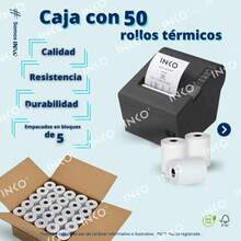 Rollo Termico Caja registradora 80x70mm Caja 50 piezas 55 mts de largo por rollo. Impresora 80mm Rollos para Ticket de - Blanco - Ver 2