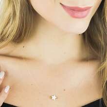 Invisible Necklace With Mother-Of-Pearl Star Pendant And Extender Beads, 18k Gold Plated - White - View 4