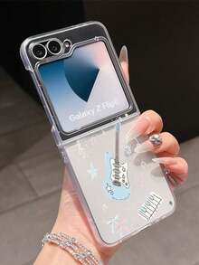 Painted Graffiti 1pc Fashion Simple Matte PC Material Simple And Cute Musical Instrument Guitar Element Folding Phone Case, Can Protect And Prevent Falling For: SamsungGalaxy Zflip 3/Zflip 4/Zflip 5/Zflip 6/Zflip 7/ Find N3 Flip/ Razr 50 Ultra/ Razr 60 Ultra/ 60/ Lola Razr 50/XiaomiMIX Flip/Galaxy Z Flip7 FE - Clear - View 5