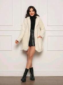 Women's Teddy Plush Maxi Coat With Hood, Winter Style. - White - View 4