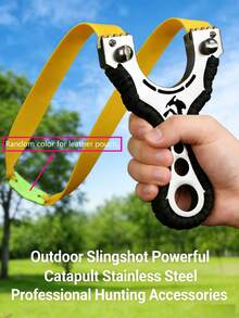 5pcs Professional Hunting Slingshots, High Precision Powerful Outdoor Slingshots, Non-Slip Handle Suitable For Target Practice, Leather Pouch Color, Shape And Size Random, Rubber Band Color Random - A - View 3