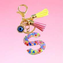 1pc Bohemian Evil Eye Resin A-Z Letter Keychain, Cute Heart Sequin Epoxy Letter Keyring Decoration Accessory, Unisex Fashion Minimalist Accessory For Wallet, Backpack, Car, Suitable For Daily Travel, Holiday Gift For Friends - Color - View 12