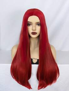 Bright Red Middle Part Long Straight Wig, Heat Resistant Synthetic Hair, Perfect For Cosplay, Party And Daily Wear - Red - View 2