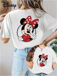 Disney Women's Casual Cotton Minnie Mouse Print Short Sleeve Round Neck Regular T-Shirt - 白色 - 查看 1