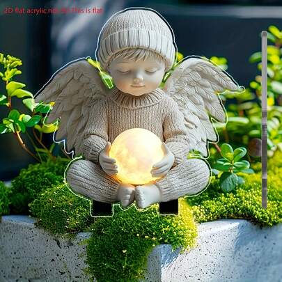 Acrylic Angel Garden Stake, Modern Flat Design, Weather-Resistant Outdoor Decor For Yard, Lawn, Front Door, Ideal Mother's Day Gift, Design With Detailed Wing Pattern