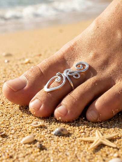 1pc Summer Bohemian Style New Copper Personality Minimalist Twisted Adjustable Toe Ring, Open Tail Ring Adjustable, Women's Jewelry Accessory, Suitable For Daily Wear, Beach Vacation, Travel, Women's Daily Decoration, Outfit Matching, Dating, Party, Holiday Gift