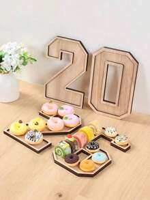 1个木制糖果甜点展示托盘，0-9数字造型餐具托盘，2026新年装饰，新年餐具，新年除夕派对用品，30/40/50/60岁生日派对装饰，2026届毕业祝贺派对餐桌装饰，生日派对用品，餐桌中心装饰，派对礼品 - 彩色 - 查看 5