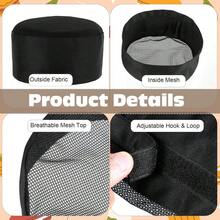 Mesh Chef Hats, Adjustable Black Chef Cap Beanie For Men, Women, Cooking Baking, Breathable, (Black) - Default - View 3