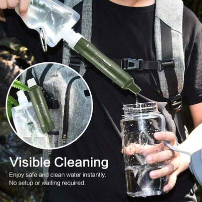 1个户外净水器，个人净水器，应急净水设备 - 便携式个人净水器，适用于露营、徒步旅行、骑行、野外生存、应急准备，轻便，可重复使用