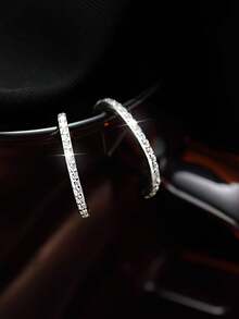 1 Đôi bông tai bạc S925 không gây dị ứng, đính đá Cubic Zirconia hình chữ E, kiểu dáng thanh lịch, đa năng, thích hợp đeo hàng ngày, đi nghỉ mát, làm quà tặng ngày Valentine, sinh nhật cho phụ nữ. - Bạc - Xem 4