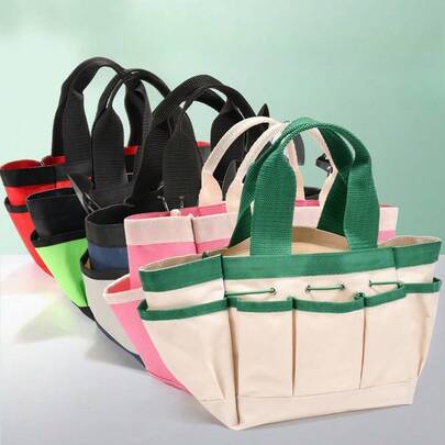 2个牛津布园艺工具包，大容量，多功能园艺包，加厚耐磨防水，配有五金配件。这款大容量工具收纳包采用多功能提手和便携设计，适用于各种清洁工作。可存放清洁剂、抹布、刷子和其他园艺工具。经久耐用，是家居收纳和园艺工具的理想之选。时尚设计，是居家和园艺用品的必备之选。