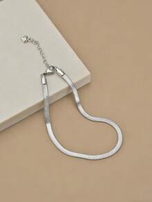 1pc Minimalist Smooth Heart & Snake Bone Chain Stainless Steel Anklet For Women, Silver Jewelry, Suitable For Summer, Vacation, Beach Party, Daily Wear, Gift For Lover, Friend, Birthday - Silver - View 5