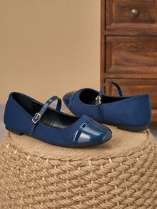 MonaNise 女士时尚方头棕色套脚平底鞋，杏色蝴蝶结装饰，休闲户外百搭，秋季可选，黑色、白色、酒红色、卡其色、黑色 - 藏蓝色 - 查看 3