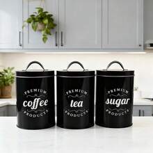 3件/1件廚房檯面密封罐套組，咖啡密封罐，可用於存放咖啡、茶與咖啡（附氣密蓋），氣密咖啡容器，茶葉收納盒，復古廚房密封罐盒，適用於廚房櫥櫃、收納櫃 - 圓形鐵罐 - 查看 10