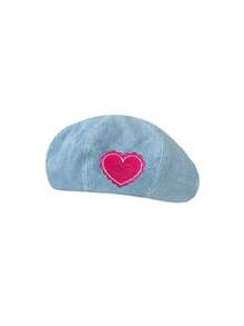 1顶女士日式字母刺绣宽檐牛仔渔夫帽，大檐贝雷帽，复古贝雷帽，春夏款 - A - 查看 5