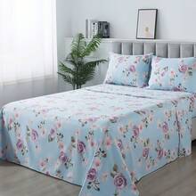 Double Bed Sheet Without Elastic With Microfiber Hem, Single Size, Top Cover, Floral Geometric Print - Hoa ngẫu nhiên - Xem 4