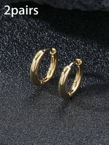 1 Pair Fashionable Minimalist Stainless Steel Round Hoop Earrings For Men, Suitable As Jewelry Gift And Fashion Accessory - Yellow Gold - View 7