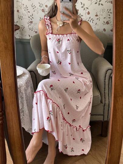 性感提花印花吊带裙，女士休闲睡衣，夏季