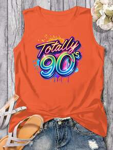Plus Size Retro '90s Neon Graphic   Vibrant Splash Design  Print Tank Top For Women Casual Summer WearSuitable For Gyms, Outdoor Sports, And Vacations - All-Season Comfortable Fit Design - trái cam - Xem 2