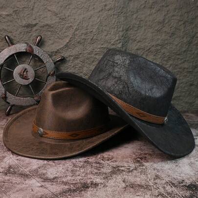 复古美式宽檐经典牛仔帽，镂空雪花装饰，适合户外、海滩、派对、节日、生日礼物，毡帽，马术帽