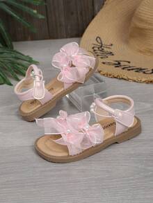 Nuevas sandalias de verano, sandalias de niña populares con lazo de perlas, zapatos de princesa cómodos, suaves y transpirables - Rosa - Ver 2