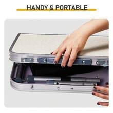 Outdoor Folding Camping Table, 2ft Portable Pinic Table With 3 Adjustable Height, Small Aluminum Foldable Lightweight Patio Side Table With Carry Handle For Outdoor Indoor Hiking Camp BBQ Beach, White - 白色 - 查看 7