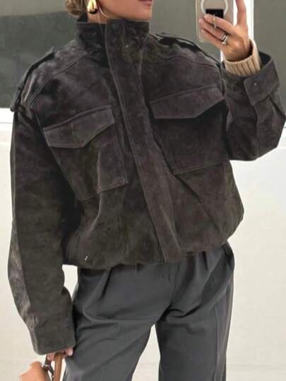 DEEKA Spring & Autumn New Women's Fashion European And American Style Suede Leather Casual Jacket