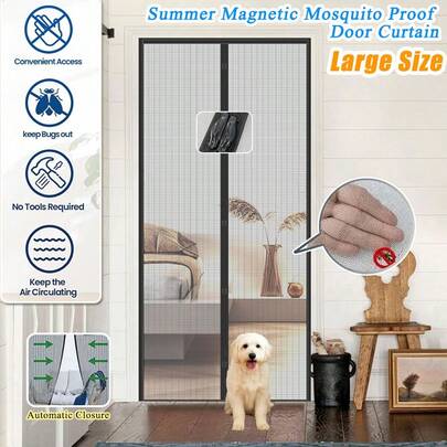 AIYYIPA 1pc Summer Magnetic Screen Door, Large Size Magnetic Mesh Curtain, Pet Friendly, Self-Adhesive Easy Installation, Ventilated, For Living Room Bedroom Balcony Entrance Garage