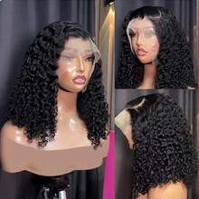 Curly Short Bob 180% Density 13x4 Lace Frontal Wigs Deep Water Wave Transparent Lace Front Wig Brazilian Human Hair 14 16 Inch - Natural Black - View 8