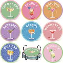 8pcs Diamond Painting Set With Stand, Creative Cocktail Themed Coaster Set, Sparkling Diamond Art Wooden Mosaic Craft Kit, Suitable For Beginners And Adults, Ideal For Holidays And Parties, 3.9x3.9 Inches - View 6
