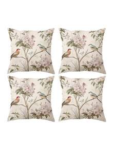1/2/4pcs Printed Solid Floral & Bird Pattern Pillow Covers, Suitable For Home Bedroom, Living Room Sofa, Corridor, Office, Farmhouse Style, Hotel, Party Decor (Pillow Insert Not Included) - Multicolor - View 12