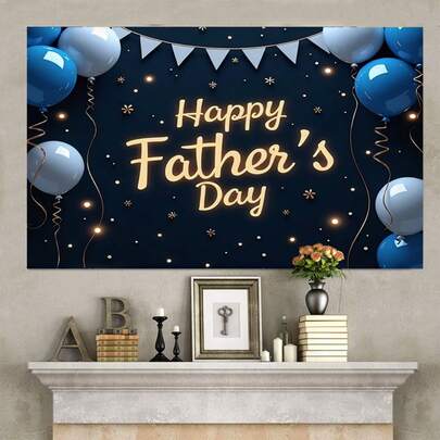 Navy Blue And Gold Star Confetti Party Decorations, Indoor/Outdoor Celebration Self-Illuminating Durable, Wedding, Birthday - Happy Father's Day Sign For Dad