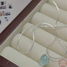 1件925纯银蓝色人造海蓝宝石项链，女士派对礼物，精美珠宝 - 寶石 - 查看 6