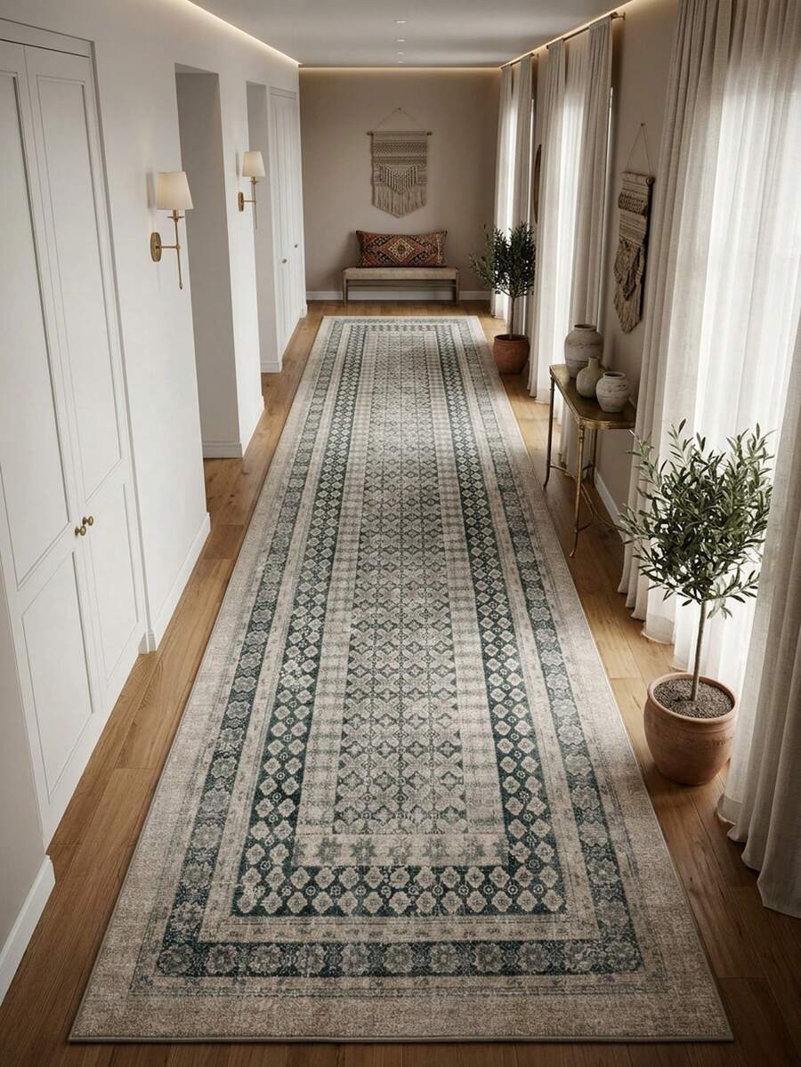 1pc Vintage Moroccan- Floral Striped Area Rug/Carpet/Doormat/Runner, Soft Washable Rug For Bathroom, Kitchen, Entryway, Hallway, Bedroom, Living Room, All Season Home Decor - Multicolor - View 1