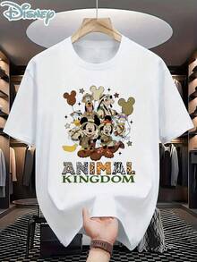 Disney Men's Casual T-Shirt, "Animal Kingdom" Safari Characters Print, Adventure & Cute Design, Ideal For Wildlife Fans & Casual Wear - 白色 - 查看 1