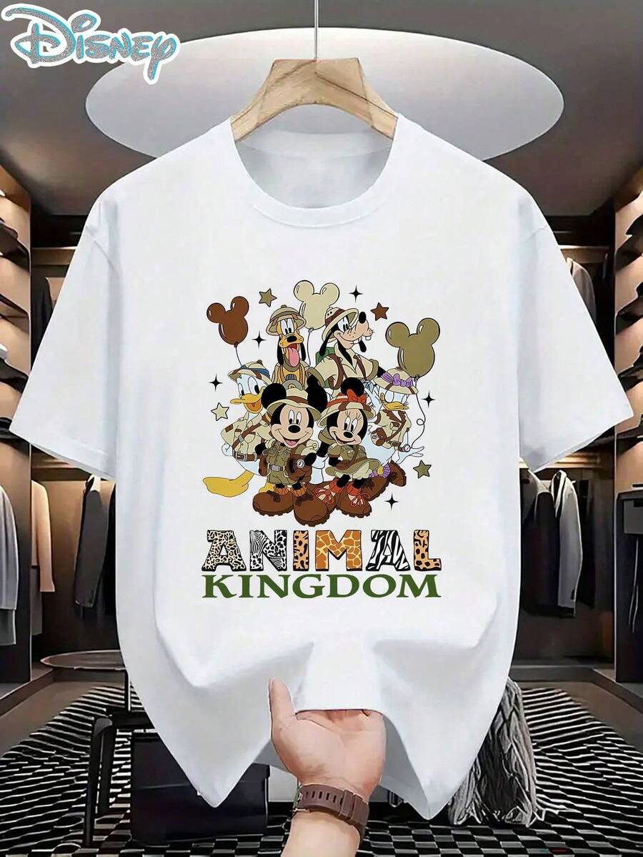 Disney Men's Casual T-Shirt, "Animal Kingdom" Safari Characters Print, Adventure & Cute Design, Ideal For Wildlife Fans & Casual Wear - 白色 - 查看 1