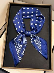 1条65*65厘米方形真丝方巾，女士缎面几何波点印花，可作领巾、头巾、时尚头饰、披肩、围巾 - 彩色 - 查看 13