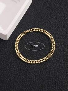 1pc Fashionable Gold Stainless Steel Chain Bracelet, Street Hip-Hop Style Jewelry Gift For Family And Friends - Gold - View 4