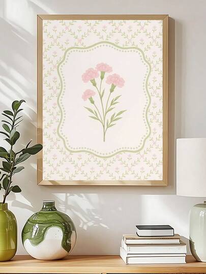 1pc Vintage Pink Carnations Botanical Wall Art Print, The Ideal Gift For Friends, Bedroom Art Print, Living Room Decor, Office Decor, Kitchen Decor, Bathroom Decor, Wall Arts, Wall Decor, Home Decor, Room Decor, Canvas Wall Art, Posters, Wall Art With Frame, Optional Frame ﻿ ﻿