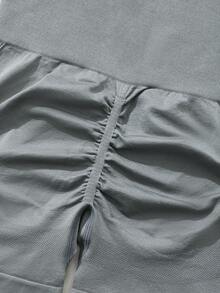 Pantalones cortos deportivos de mujer con control de abdomen, cintura alta, cintura moldeadora, malla transpirable y diseño sin costuras para yoga, fitness, running y ciclismo - Gris - Ver 9