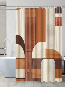 Bohemian Geometric Shower Curtain Set: 71" X 71" Polyester Curtain With 12 Hooks, Brown, White, And Beige Bath Mat, U-Shaped Toilet Mat, And Lid Cover - Machine Washable, Waterproof, And Seasonal - A - View 16